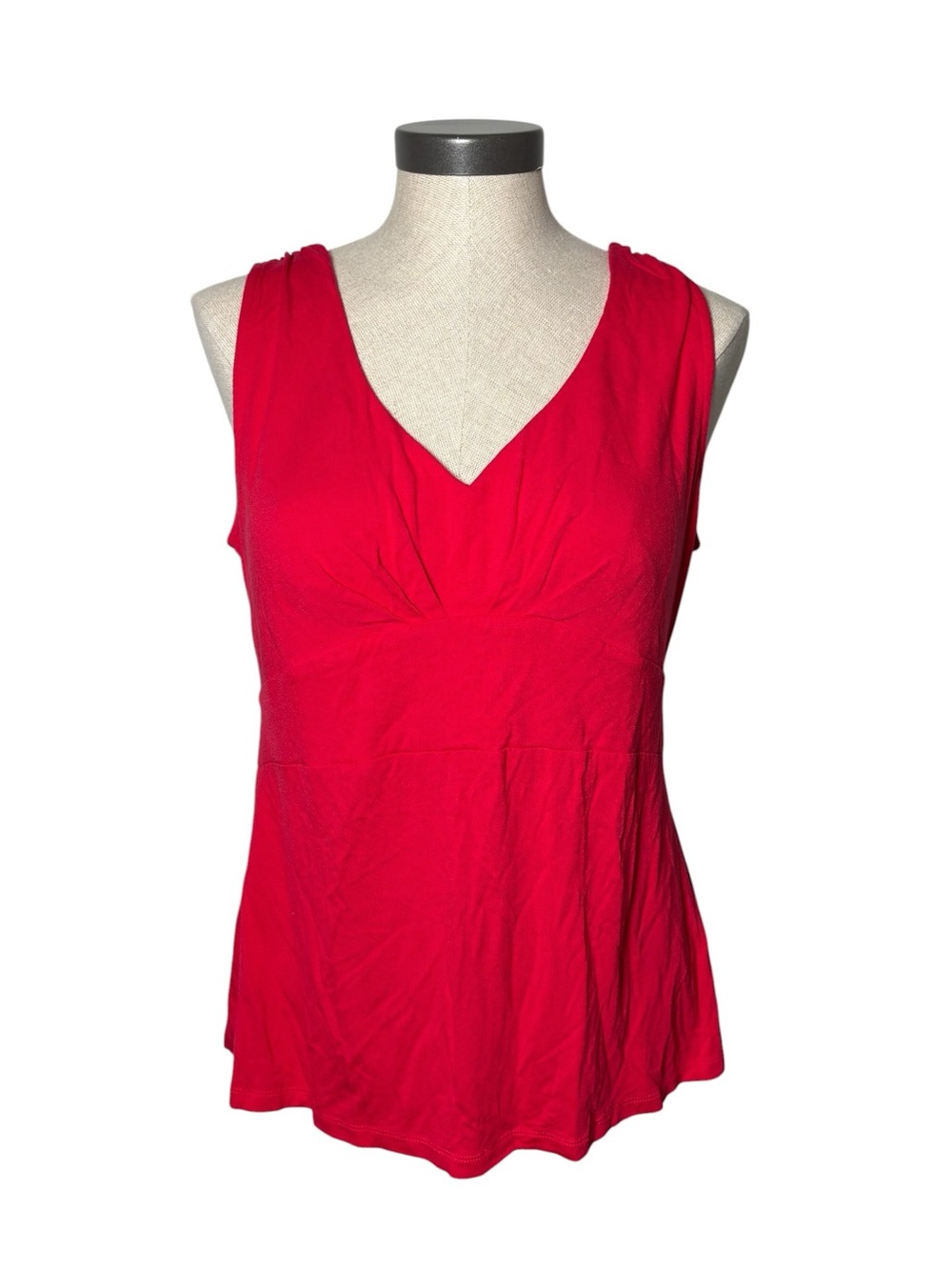 Boden Red V Neck Sleeveless Tank Top Size 12R Ruched Bust Flowy